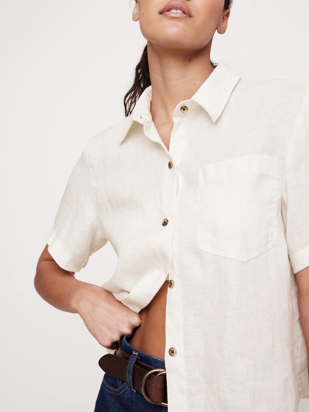 NWT Banana Republic Ivory 100% European Linen Boxy Short-Sleeve Resort Shirt XS
